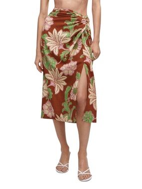 Mango Coral Floral Midi Sarong Skirt with Mint and Pink Accents